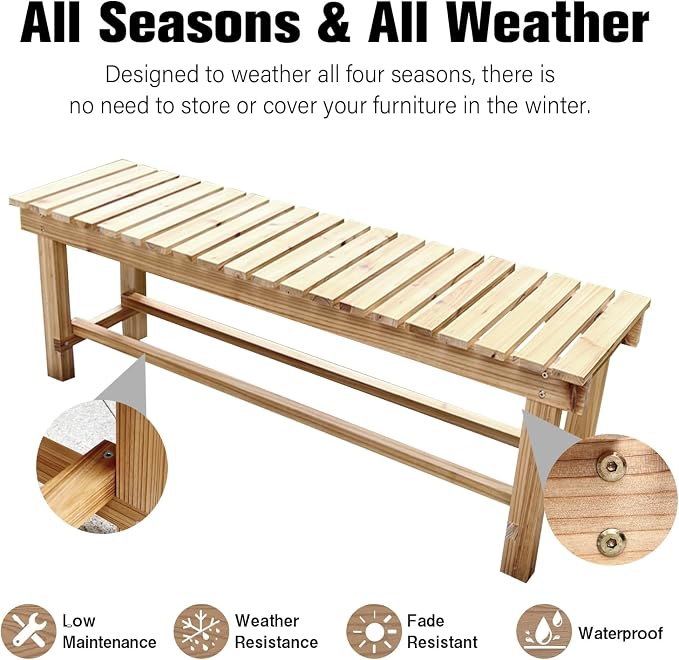 35.4'' Outdoor Garden Benches Weatherproof Patio Bench Two-Person Seat Backless - Image 7