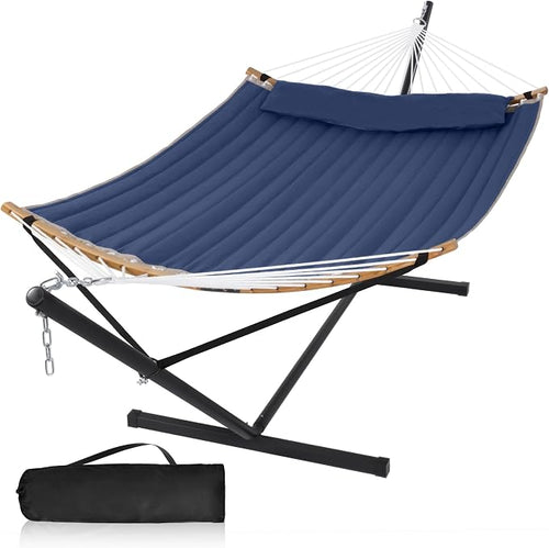 2 Person Hammock with Stand Included, Outdoor Hammock with Curved Spreader Bar by MansionHome