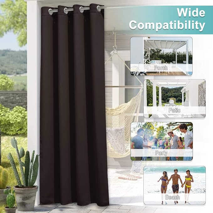 NICETOWN Waterproof Outdoor Curtain, 1 Piece, W66 x L84 inch, Toffee Brown - Image 5