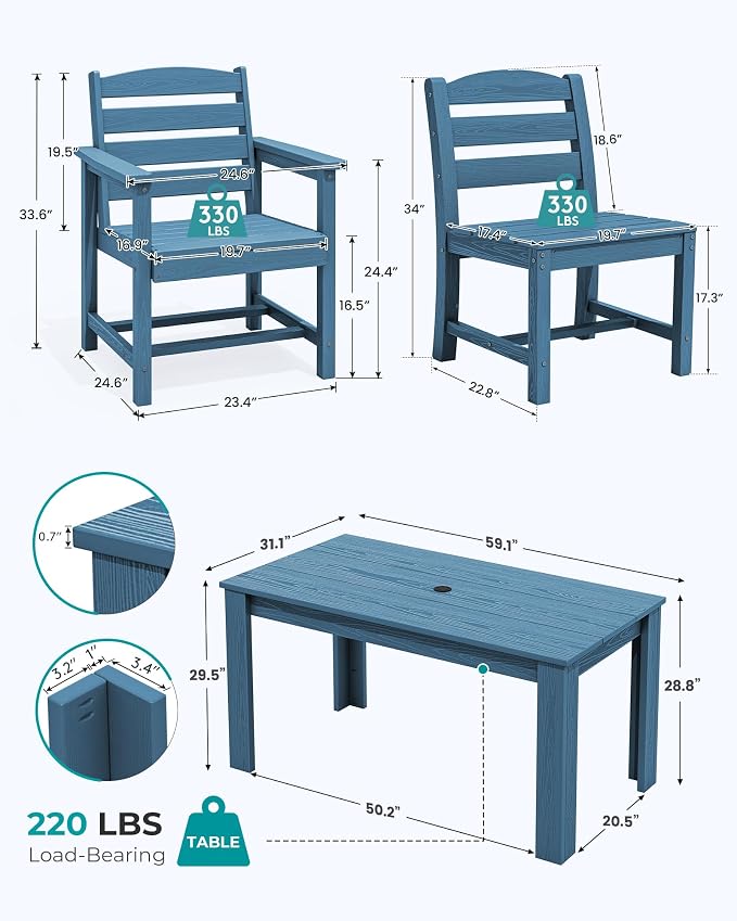 SERWALL Outdoor Dining Sets for 6, HDPE Dining Sets - Image 3