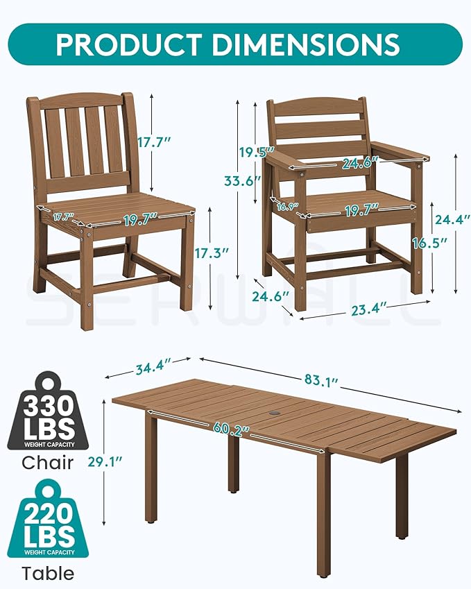 SERWALL 11-Piece Outdoor Dining Set, All Weather HDPE Outdoor Furniture Set - Image 3