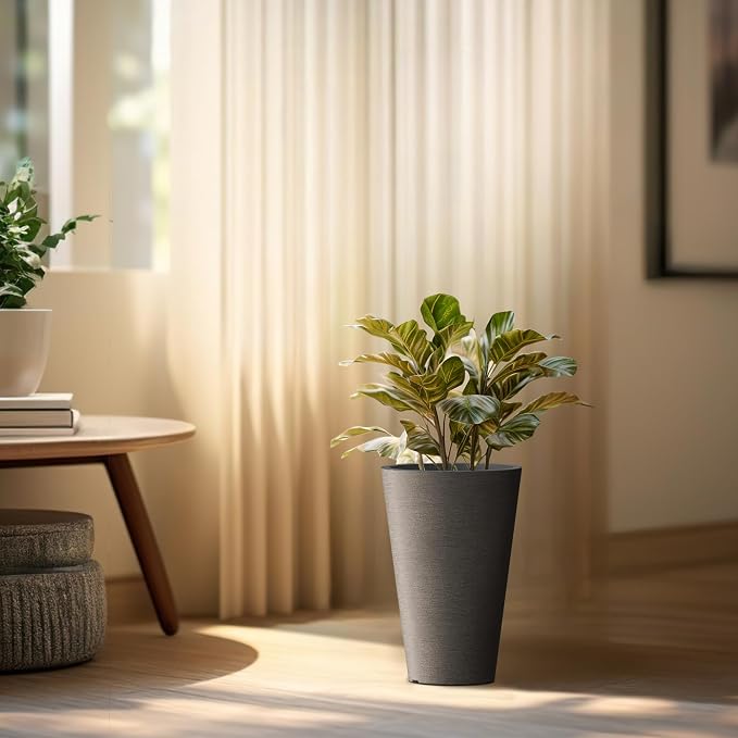 Kante Tall Round Planter Set of 2, 13 Inch Tall Decorative Planter Pots - Image 3