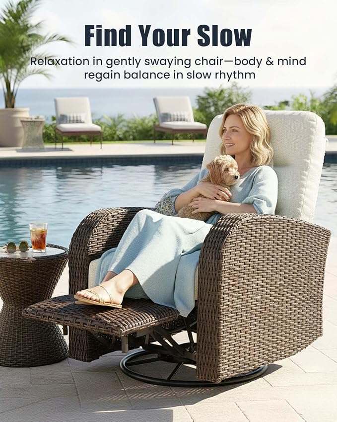 Outdoor Swivel Recliner Chair, All-Weather Wicker Reclining Patio Chair - Image 3