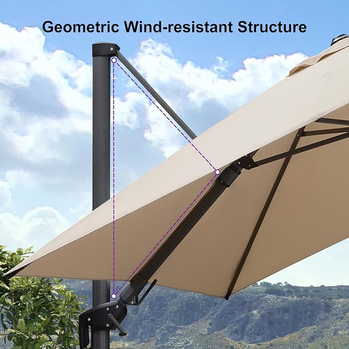 PURPLE LEAF 8.8' X 8.8' Left-right Tilt Patio Umbrella Outdoor Cantilever - Image 9