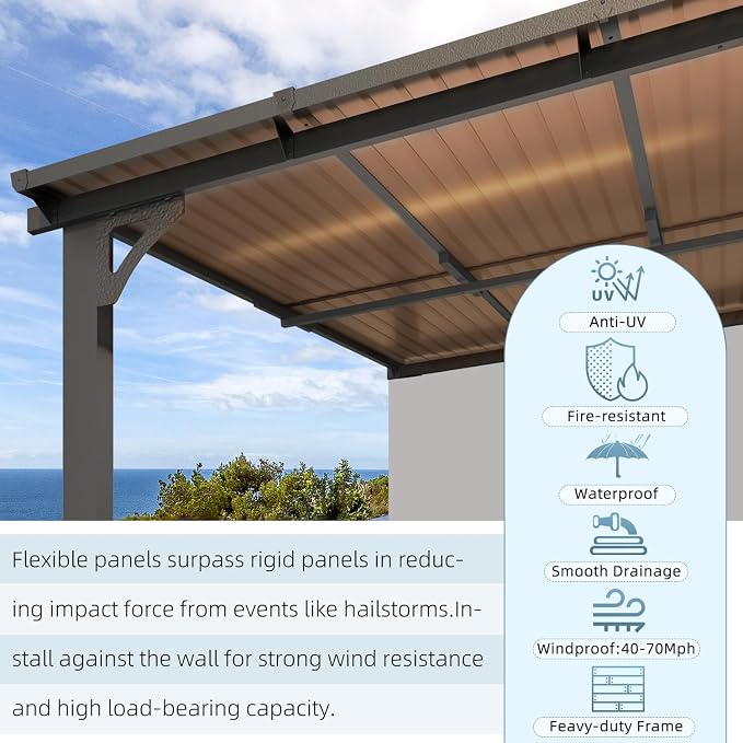 AECOJOY 10' x 12' Adjustable Height Outdoor Lean to Gazebo Pergola - Image 7