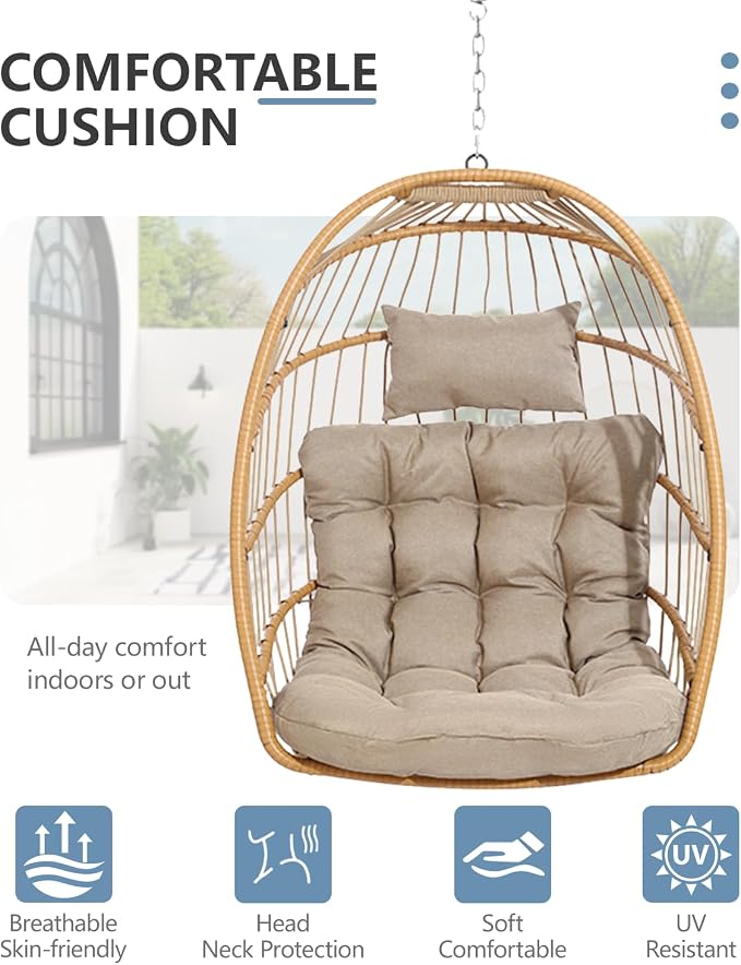 SWITTE Egg Chair Outdoor with Footrest & Stand, Indoor Wicker Hanging Egg Swing - Image 5