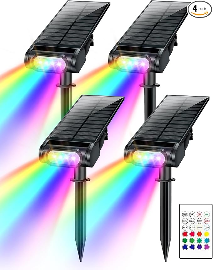 RGB Christmas Solar Spot Lights Outdoor, 12 RGB Color Modes Landscape Light by Brthera
