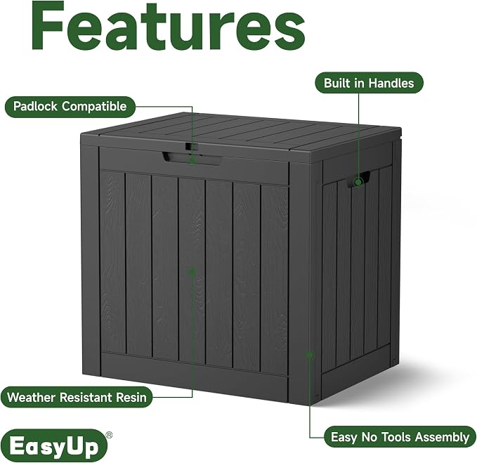 EasyUp 33 Gallon Resin Deck Box Waterproof, UV Resistant Outdoor Storage Box - Image 3