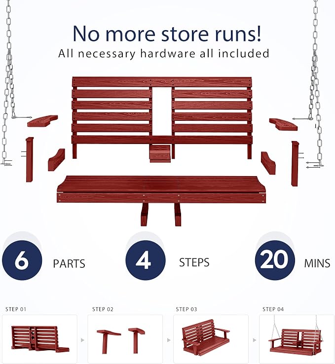 KINGYES Outdoor Hanging Porch Swing Set of 4, 2 Seat Patio Chair - Image 5