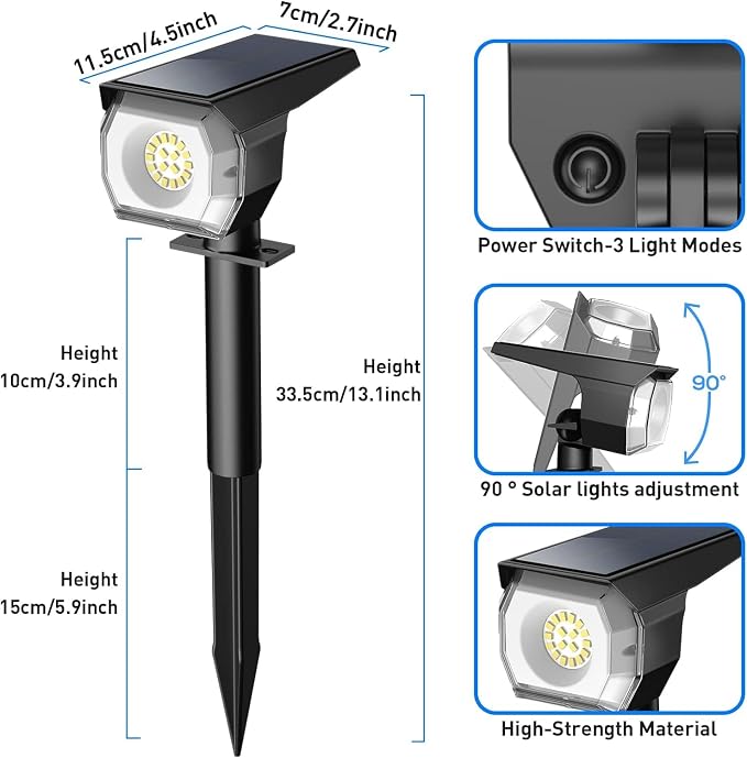 EIUIO Solar Outdoor Lights, 3 Lighting Modes Solar Spot Lights Outdoor - Image 3