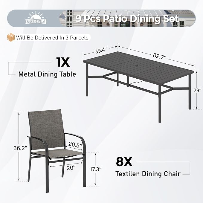 Patio Dining Set 9 PCS, 8 Stable Outdoor Dining Chairs - Image 3