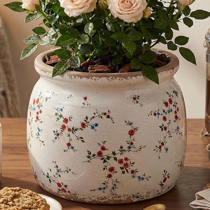 Cottagecore Ceramic Plant Pots, 6.29in French Country Floral Vase & Planters - Image 4