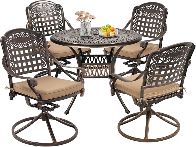 Grepatio 5 Piece Outdoor Dining Set Cast Aluminum Patio Table and Chairs by Takesyoutohaveawonderfullife