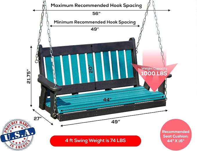 Poly Lumber Wood 4FT Mission Porch Swing Amish Craftsmandship Made in USA HDPE - Image 2