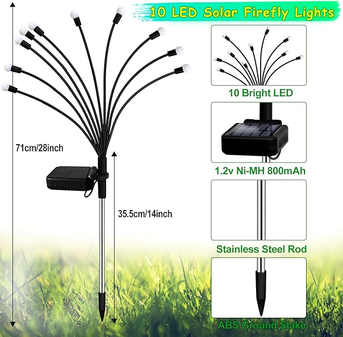 Kohlrabi Solar Garden Lights Outdoor, 6 Pack 60 LED Solar Firefly Lights - Image 2