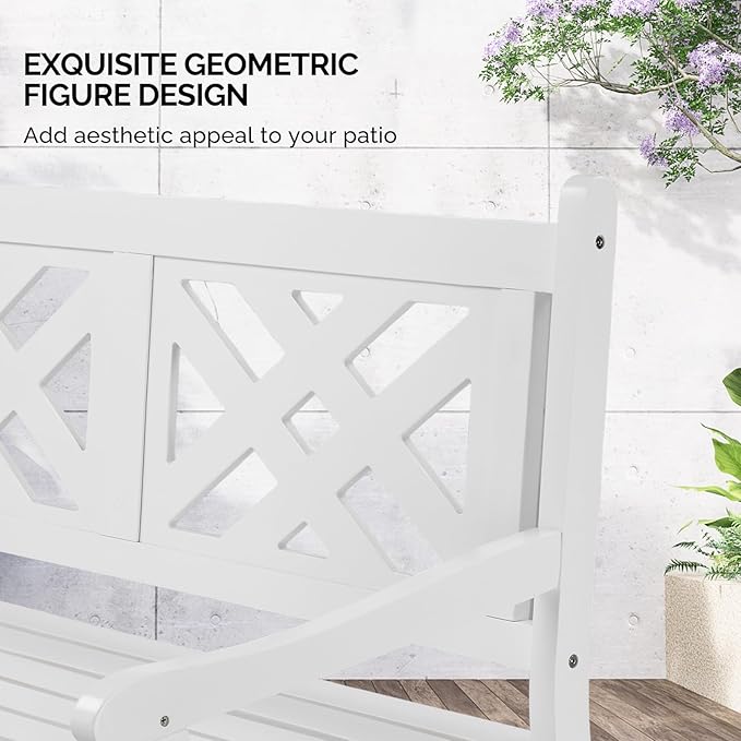 VINGLI 50" Outdoor Wood Bench, Weatehr Resistant Wooden Garden Patio Bench - Image 5