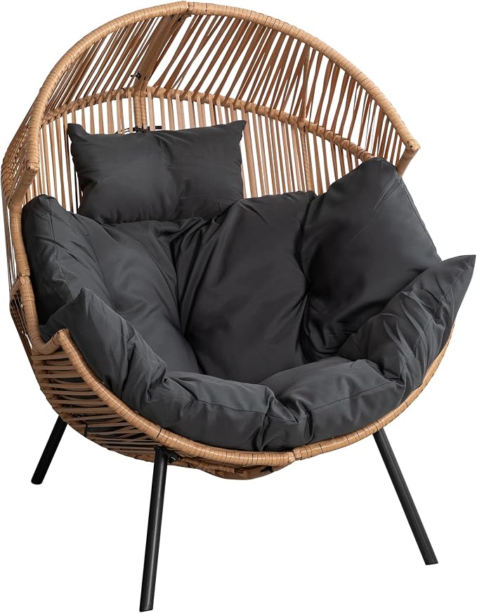 Shintenchi Wicker Egg Chair, Outdoor Indoor Rocking Chair, Large PE Rattan - Image 7