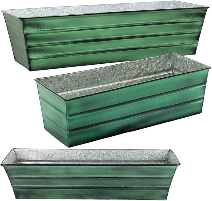 Achla Designs Galvanized Window Flower Box Planter-Green-Large - Image 5