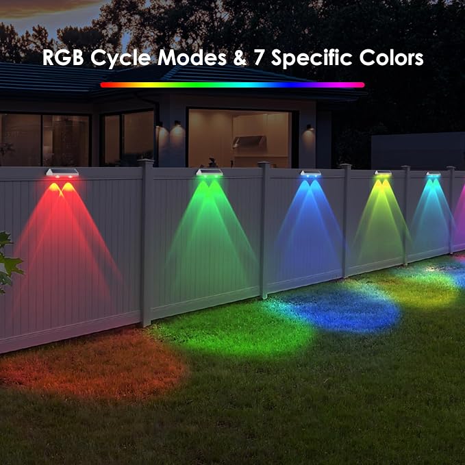 2 Pack Solar Fence Lights Outdoor, 2PK Solar Outdoor Light Warm White & RGB - Image 6