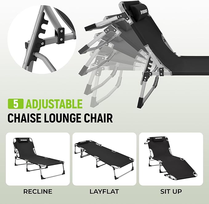FUNDANGO 2 Pack Extra Wide Folding Lounge Chairs - Image 5