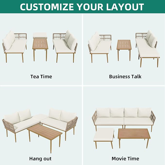 DWVO 6 Pieces Patio Furniture Set, L Couch Outdoor - Image 4