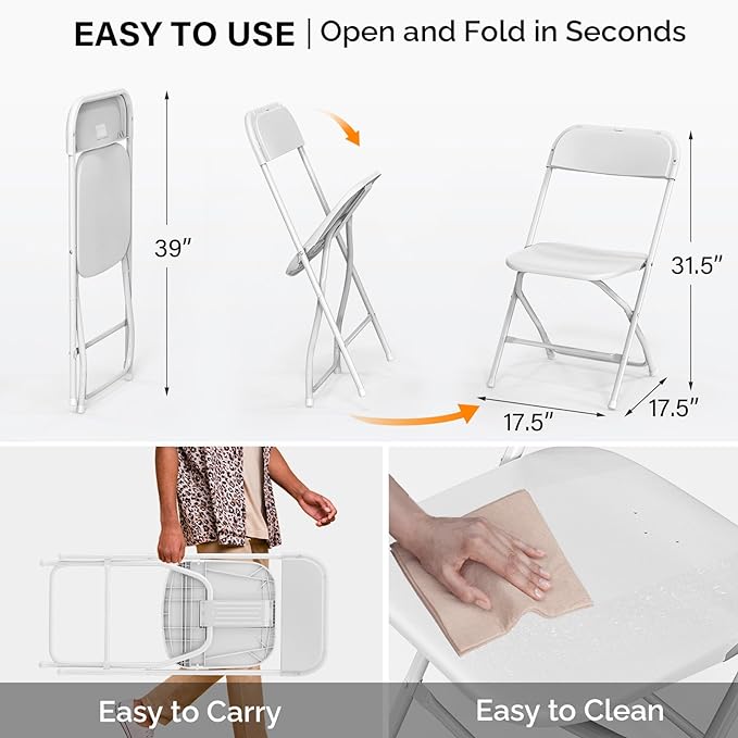 VINGLI 20 Pack White Plastic Folding Chair, Indoor Outdoor Portable Stackable - Image 3