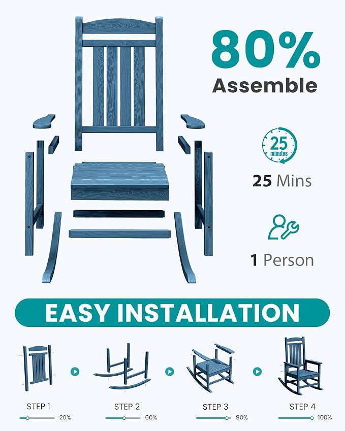 SERWALL Oversized Outdoor Rocking Chair, All-Weather Patio Rocking Chair - Image 8