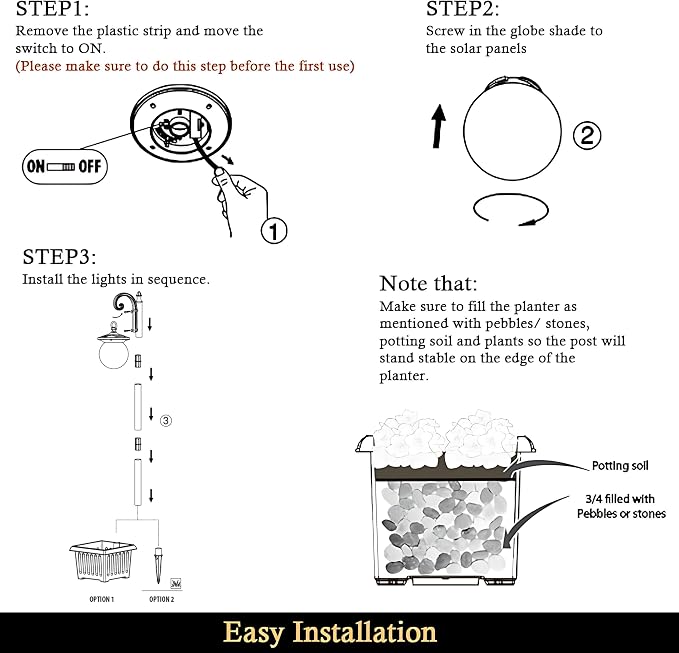 Outdoor Post Light with Planter, Matte Black Solar Lamp Post Light with Globe - Image 7