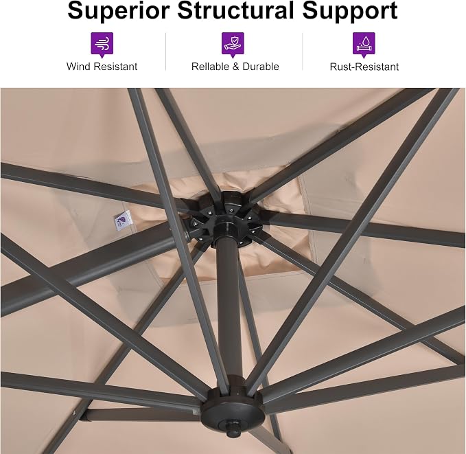 PURPLE LEAF 8 Feet Patio Umbrella Outdoor Cantilever Square Umbrella Aluminum - Image 3