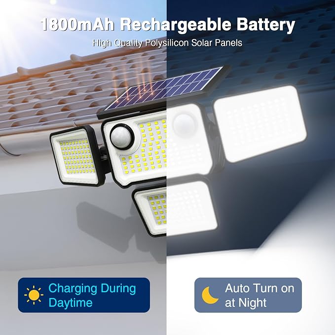4500LM Solar Lights Outdoor Waterproof, 254 LED Solar Flood Lights Outdoor - Image 4