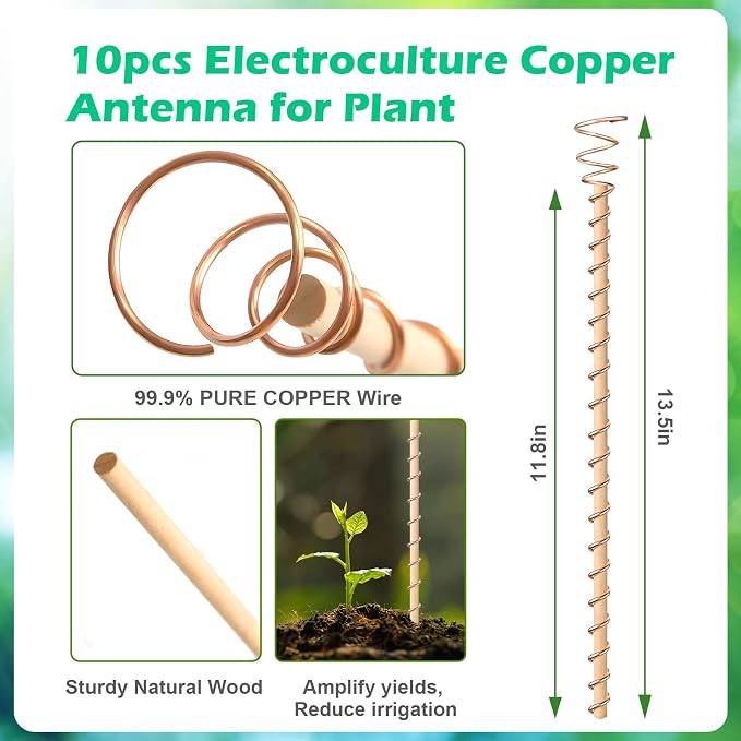 6pcs Electroculture Plant Stakes, 13.5'' Copper Coil Wire Antennas Garden Stakes - Image 2