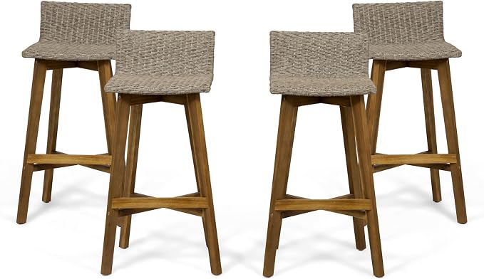 Christopher Knight Home La Brea Outdoor Acacia Wood and Wicker Barstools by ChristopherKnightHome