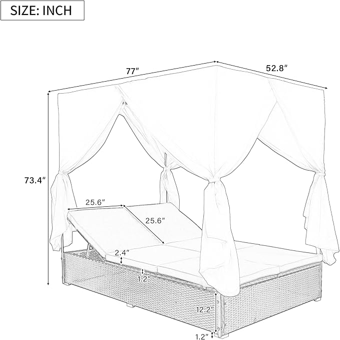 Patio Chaise Lounge, PE Rattan Outdoor Patio Wicker Sunbed Daybed - Image 7
