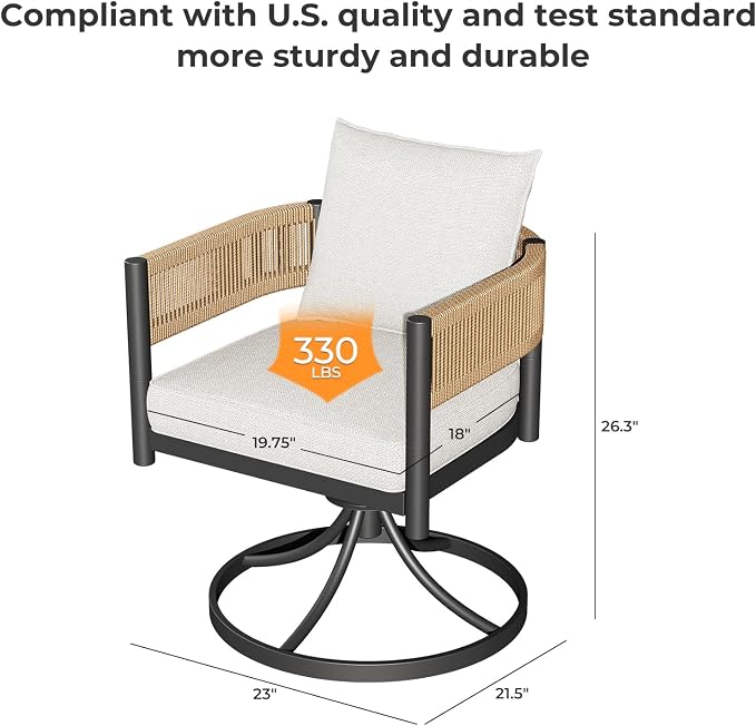Grand patio Outdoor Dining Set for 6, Metal Woven Wicker Swivel Patio Chairs - Image 7