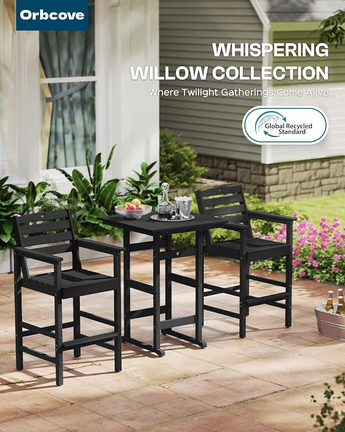Patio Bar Table, Adirondack Chairs and Table 3 Pieces Set, Bar Height Chairs - Image 2