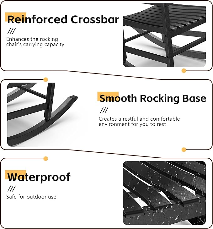 Patio Rocking Chair Outdoor Set of 1, Weather Resistant Poly Resin Oversized - Image 4