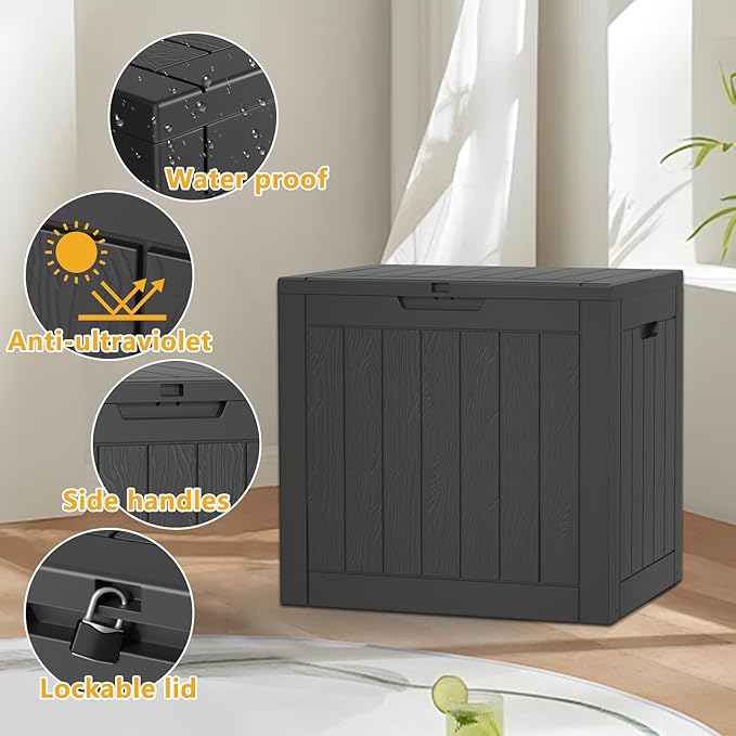 Outdoor Storage Box, 30 Gallon Waterproof Lockable Resin Deck Box - Image 3