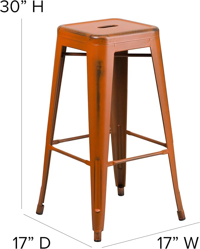 Flash Furniture Kai Commercial Grade 4 Pack 30" High Backless Distressed Orange - Image 3