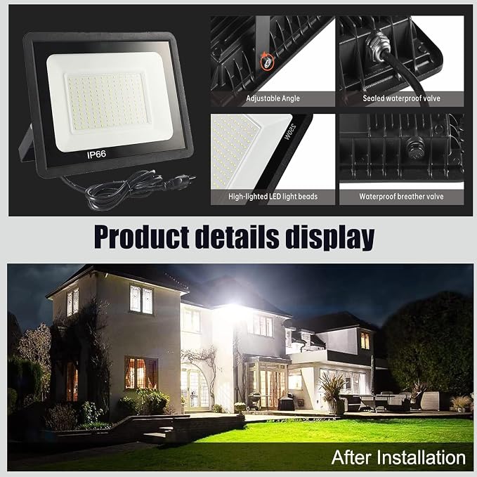 4Pack LED Flood Light Outdoor, 250W LED Work Light 25500lmwith 6FT US Plug - Image 6