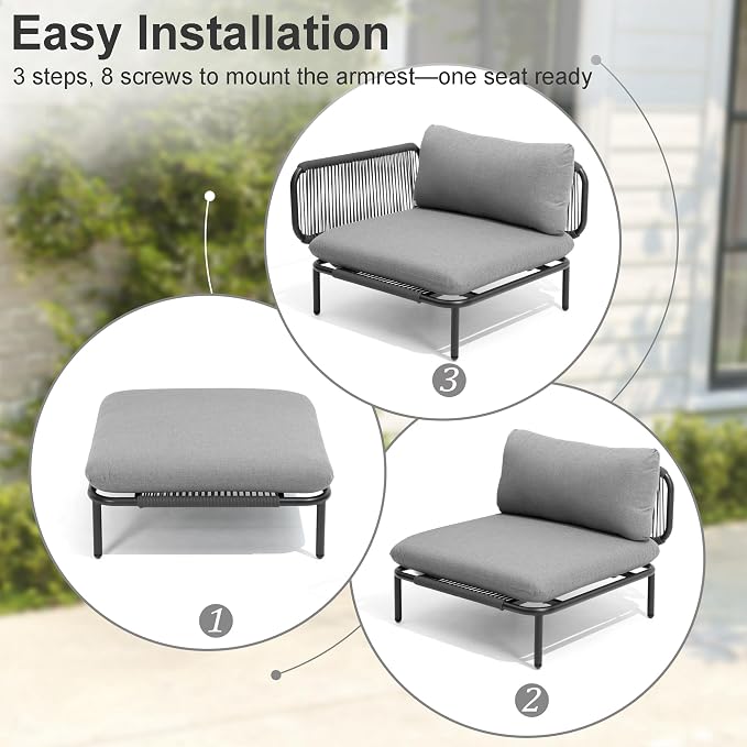 4 Piece Modern Outdoor Sectional Sofa, Weather-Resistant Metal Frame and - Image 7
