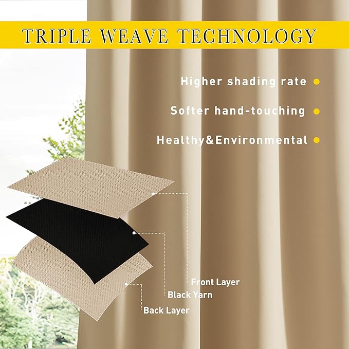 NICETOWN 2 Panels Outdoor Patio Curtains Windproof & Waterproof, Top & Bottom - Image 3