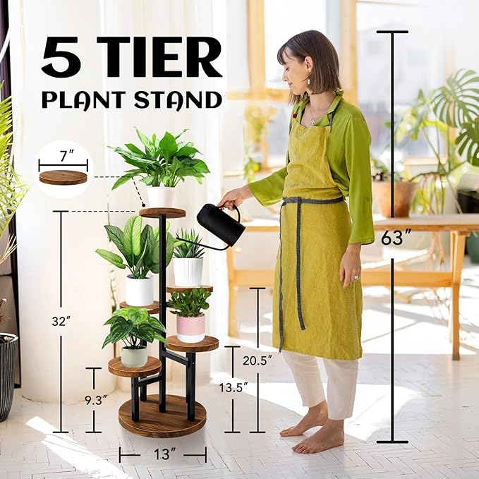 AUGOSTA 5 Tier Plant Stand, Tall Metal Wood Shelf Holder - Image 2
