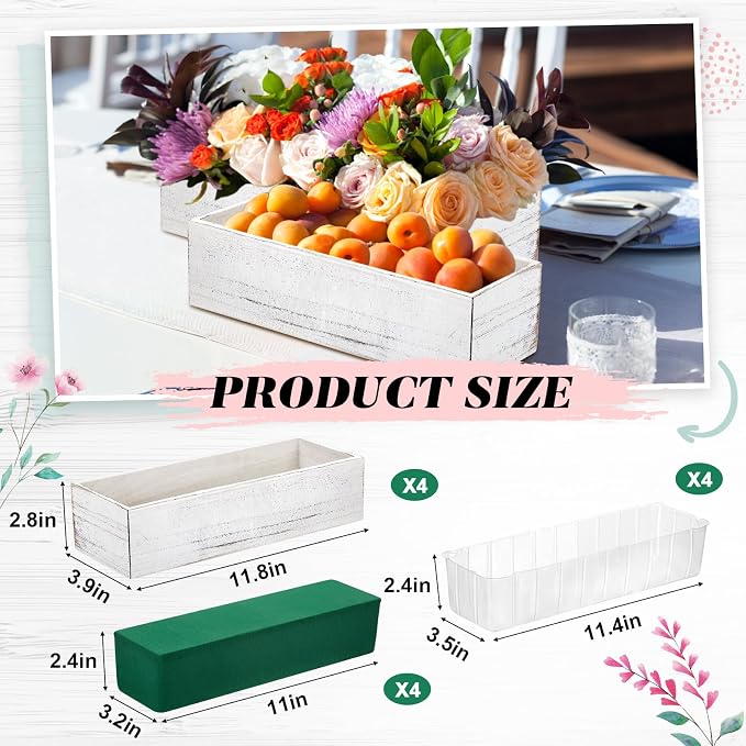 Dandat 4 Set Wood Boxes for Centerpieces 12x4 Inch Rectangle Wooden Planter Box - Image 2