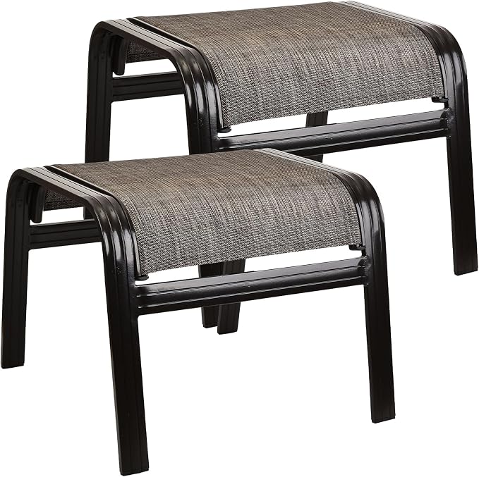 Outdoor Patio Ottoman Seat Textilene Portable Metal Footstool Portable Footrest by Deugold