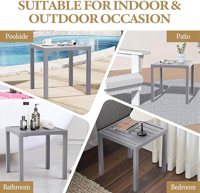 Crestlive Products Outdoor Side Table Set of 2, Small Square Metal End Table - Image 6