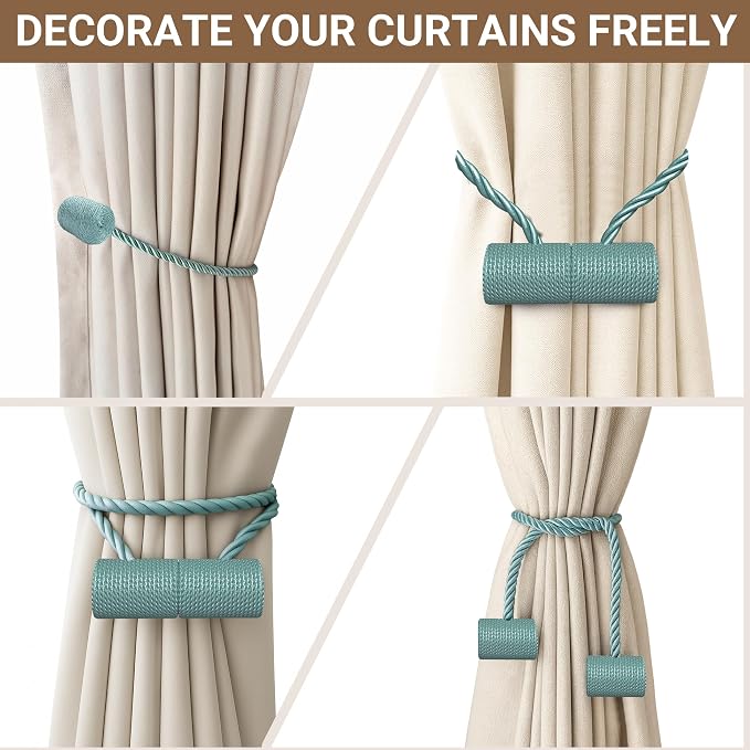 Hion Magnetic Curtain Tiebacks Gray Blue 6 Pack, Curtain Tiebacks Buckles - Image 7