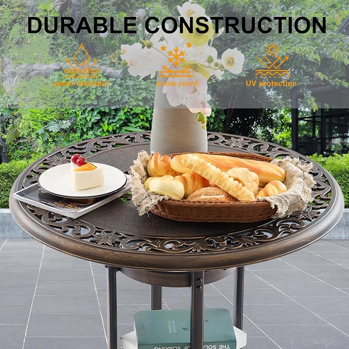 3-Piece Outdoor Bar Height Dining Set, Cast Aluminum Swivel Bar Stools - Image 5