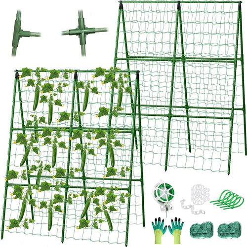 2 Packs Cucumber Trellis for Raised Beds, 31 X 47 Inch Adjustable Size A-Frame by LifeisLuck