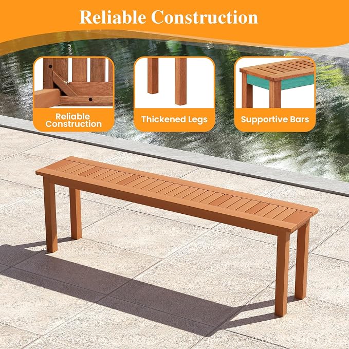 Tangkula Outdoor Wood Bench, 59” Long Patio Dining Bench, Backless Wooden Bench - Image 5