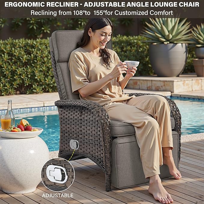 Belord Versatile Outdoor Recliner Chair Set of 3 - Image 3